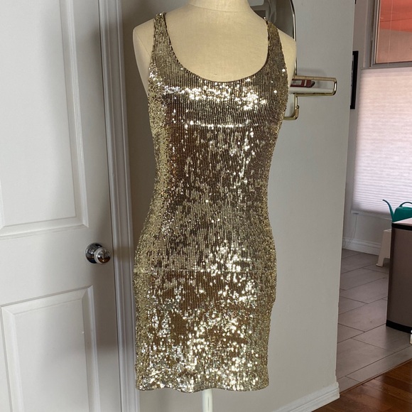 Tory Burch Gold Sequin Mini Dress - Picture 1 of 7